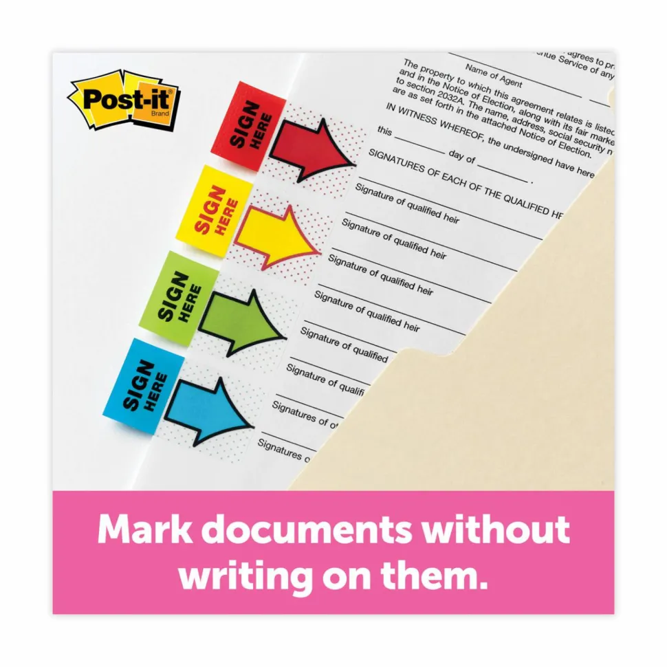 Post-it Notes Sign & Date Printed Flags, 1" x 1-7/10", Green, 50 Flags Per Pad, Pack Of 2 Pads