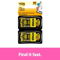 Post-it Printed Flags, "Notarize", 1" x 1 -11/16", Yellow, 50 Flags Per Pad, Pack Of 2 Pads