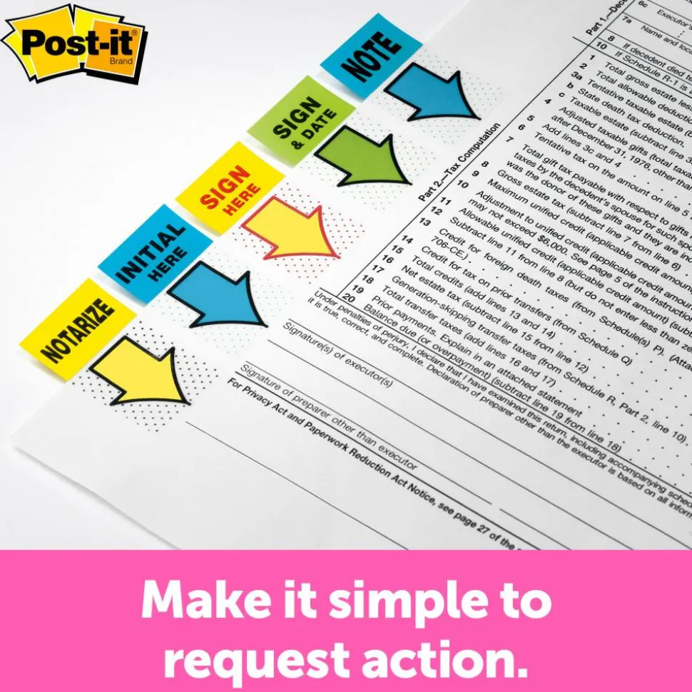 Post-it Printed Flags, "Notarize", 1" x 1 -11/16", Yellow, 50 Flags Per Pad, Pack Of 2 Pads