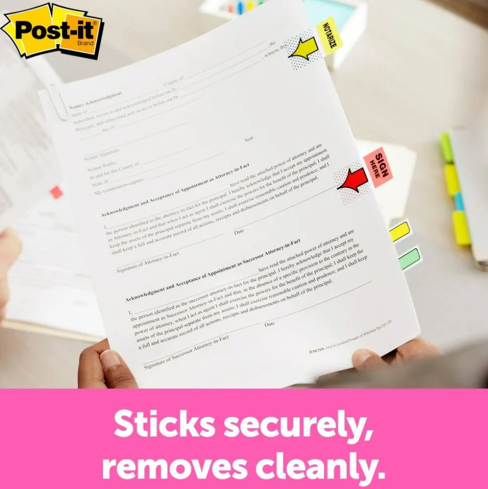 Post-it Printed Flags, "Notarize", 1" x 1 -11/16", Yellow, 50 Flags Per Pad, Pack Of 2 Pads