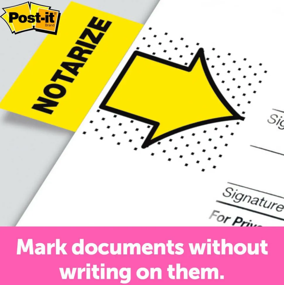 Post-it Printed Flags, "Notarize", 1" x 1 -11/16", Yellow, 50 Flags Per Pad, Pack Of 2 Pads
