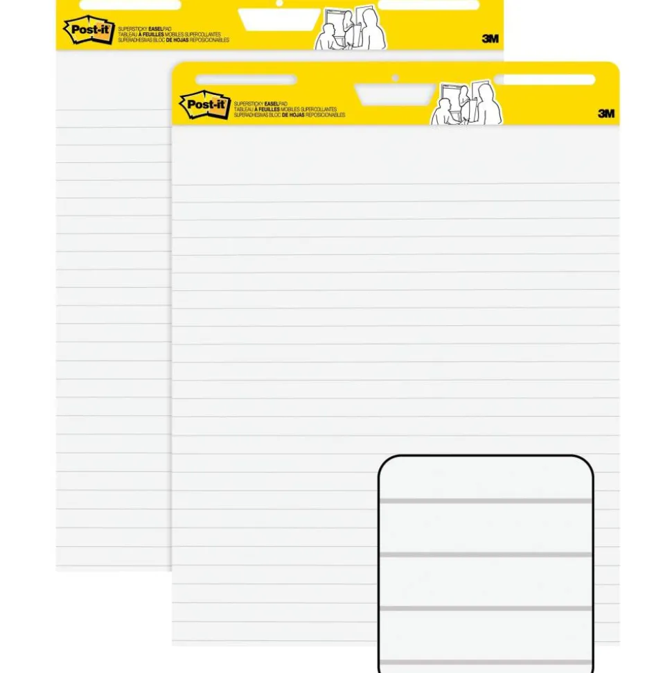 Post-it Super Sticky Easel Pads, 25" x 30", 2 Pads, 30 Sheets/Pad, Lined, School Supplies for Classrooms, White