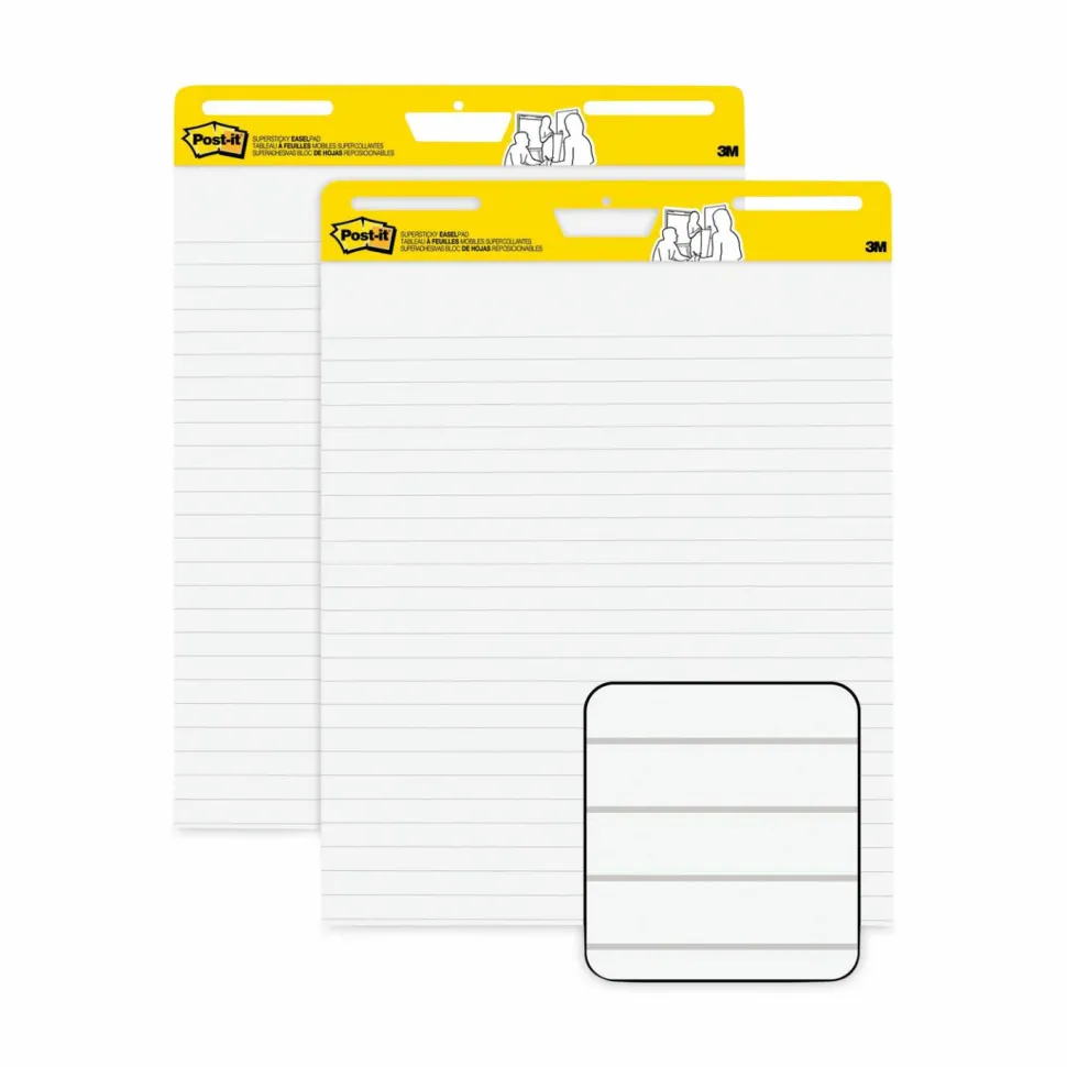 Post-it Super Sticky Easel Pads, 25" x 30", 2 Pads, 30 Sheets/Pad, Lined, School Supplies for Classrooms, White