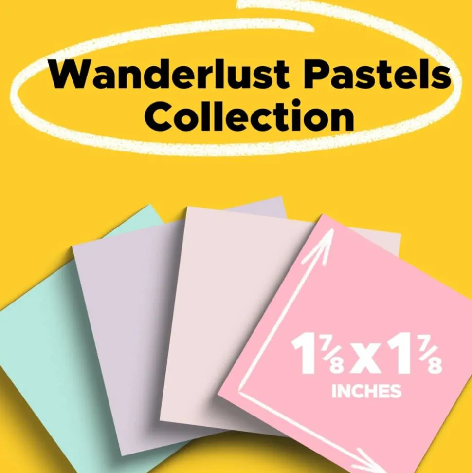 Post-it Super Sticky Mini Notes 622-18SSNRP-CP, Wanderlust Pastels, 1 7/8 in x 1 7/8 in, 100% PEFC