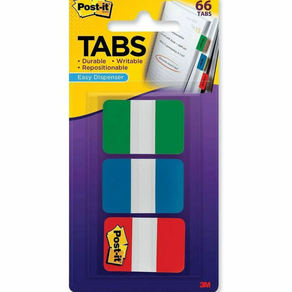 Post-it Tabs, 1 in. x 1.5 in., Pack of 66 Tabs, 3 Dispensers