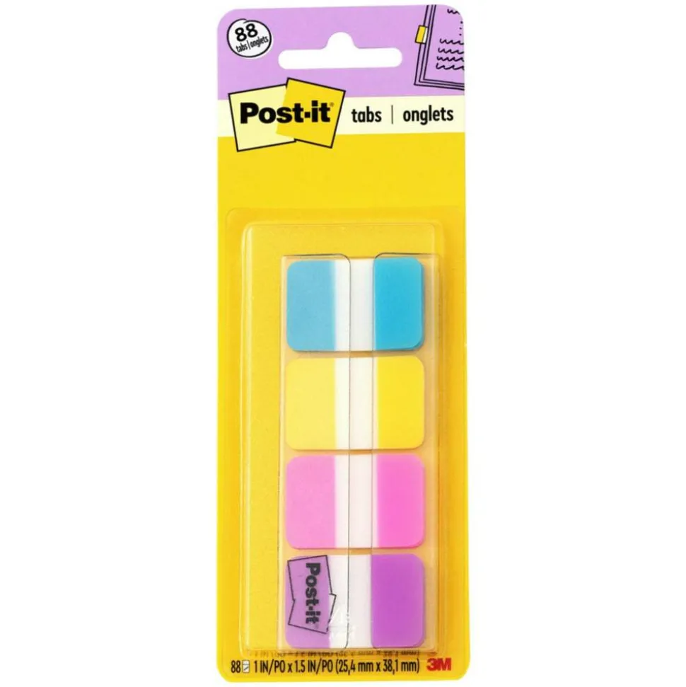 Post-it Tabs, 1 in. x 1.5 in., 1 Pack, 88 Tabs/Pack, Assorted Colors, Back to School Supplies for Students, Tabs for Textbooks and Notebooks