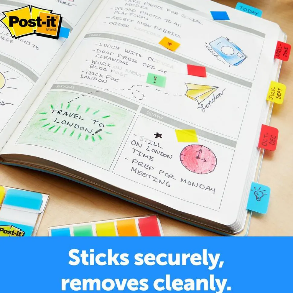 Post-it Tabs, 1 in. x 1.5 in., 1 Pack, 88 Tabs/Pack, Assorted Colors, Back to School Supplies for Students, Tabs for Textbooks and Notebooks