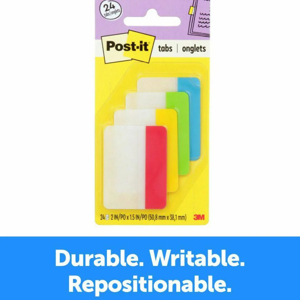 Post-it Tabs, 1.5 in. x 2 in., 1 Pack, 24 Tabs/Pack, Assorted Colors, School Supplies for Students, Tabs for Textbooks and Notebooks