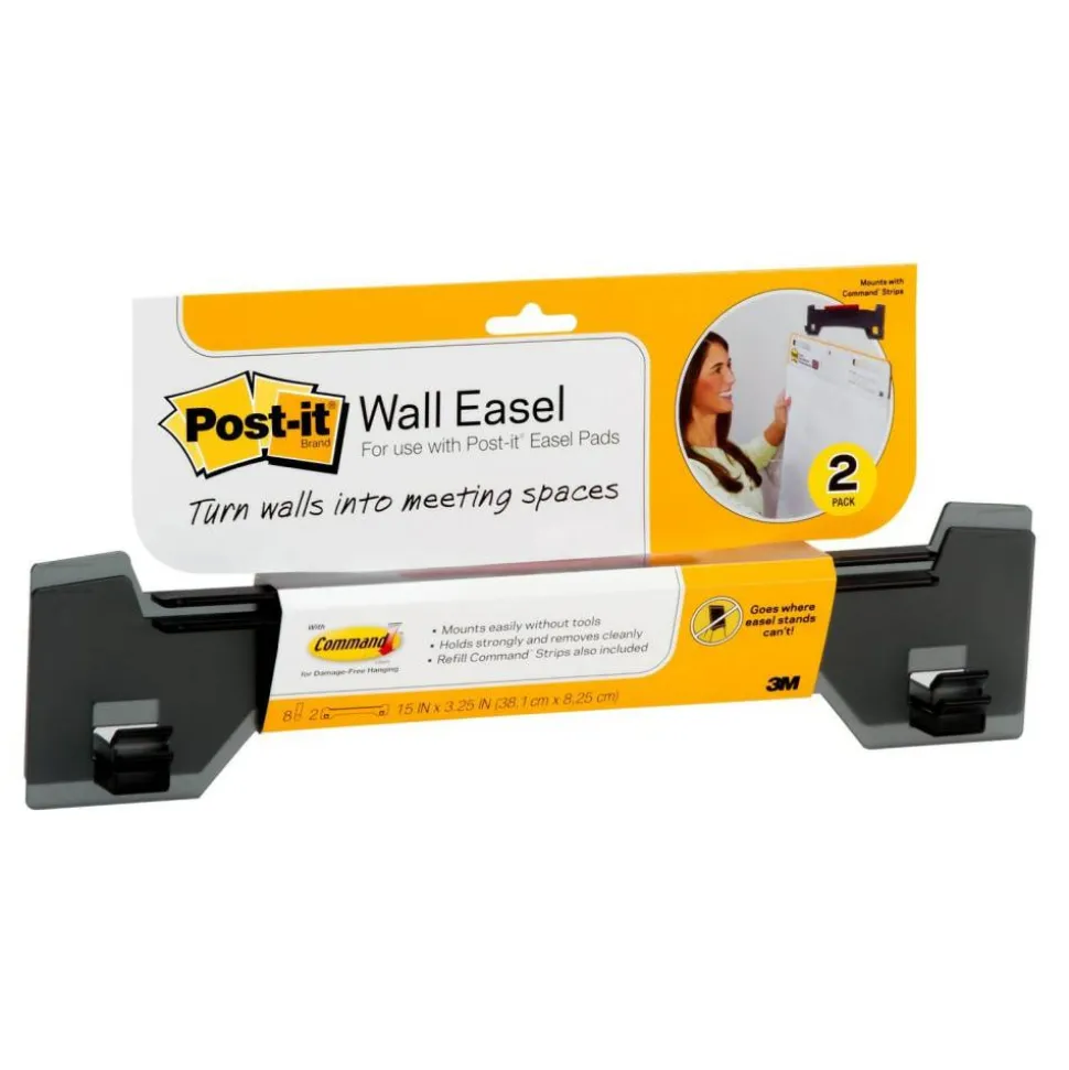 Post-it Wall Easel, Portable, 3" x 15", Black, Pack Of 2