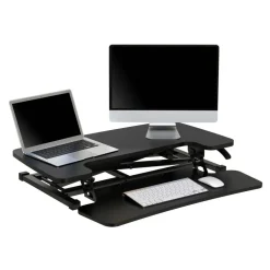 P10 Pneumatic Standing Desk Riser Converter With Keyboard Tray, 20"H x 31-1/2"W x 25"D, Black