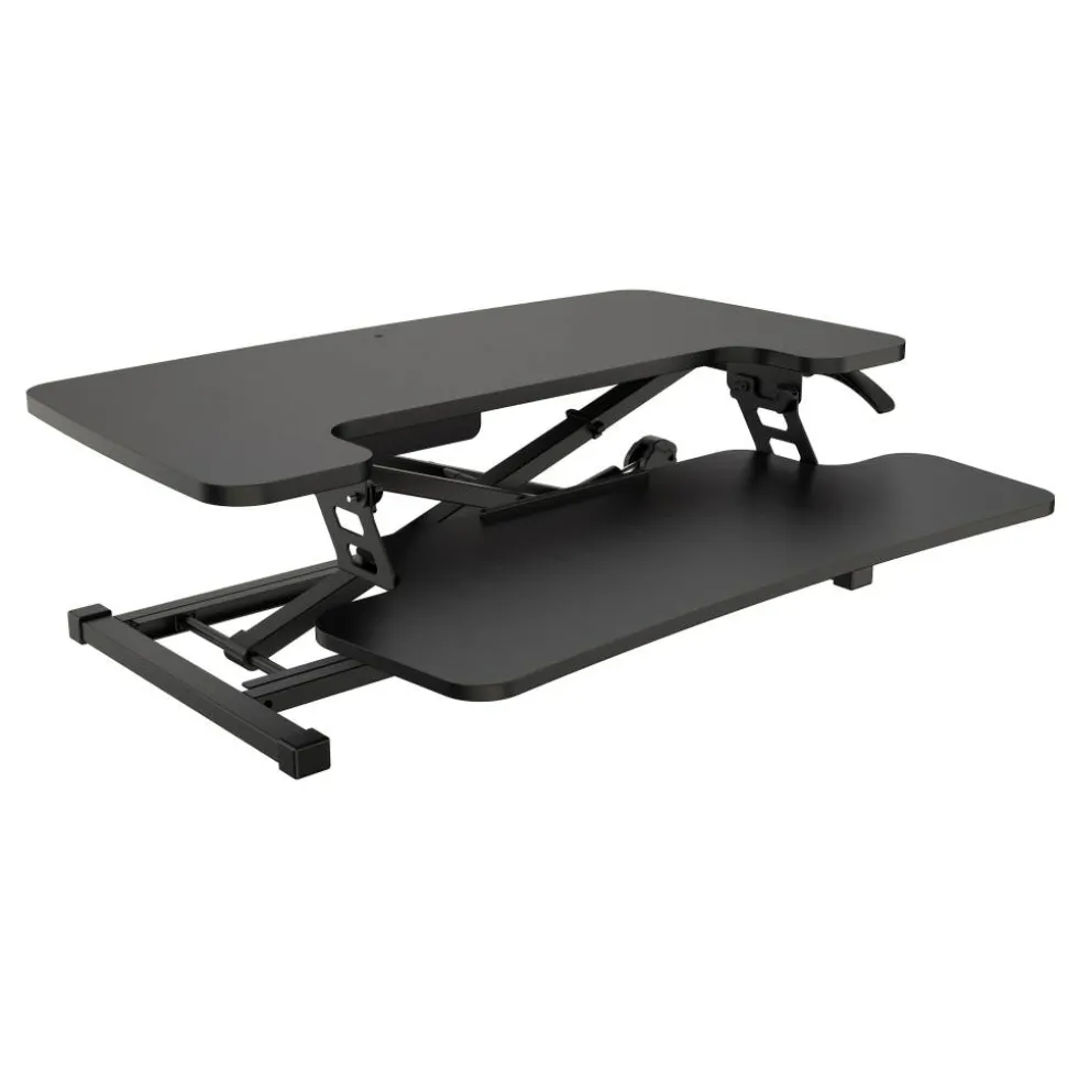 P10 Pneumatic Standing Desk Riser Converter With Keyboard Tray, 20"H x 31-1/2"W x 25"D, Black