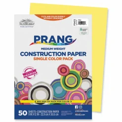 Prang SunWorks Construction Paper, 50 lb Text Weight, 9 x 12, Yellow, 50/Pack