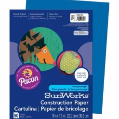 Prang SunWorks Construction Paper, 50 lb Text Weight, 9 x 12, Bright Blue, 50/Pack