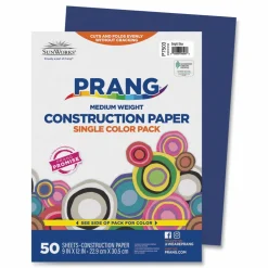 Prang SunWorks Construction Paper, 50 lb Text Weight, 9 x 12, Bright Blue, 50/Pack