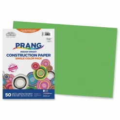 Prang SunWorks Construction Paper, 50 lb Text Weight, 12 x 18, Bright Green, 50/Pack