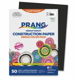 Prang SunWorks Construction Paper, 50 lb Text Weight, 9 x 12, Black, 50/Pack