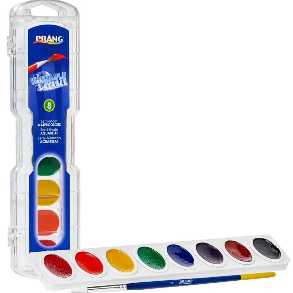 Prang Washable Watercolors 8-Color Set With Brush, Assorted Colors