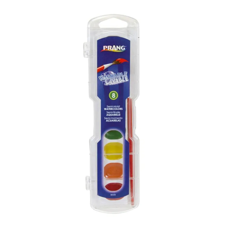 Prang Washable Watercolors 8-Color Set With Brush, Assorted Colors