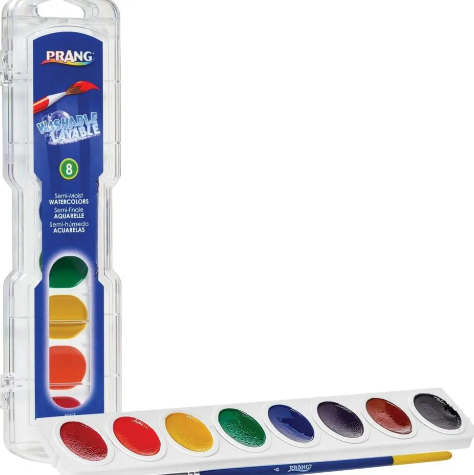 Prang Washable Watercolors 8-Color Set With Brush, Assorted Colors
