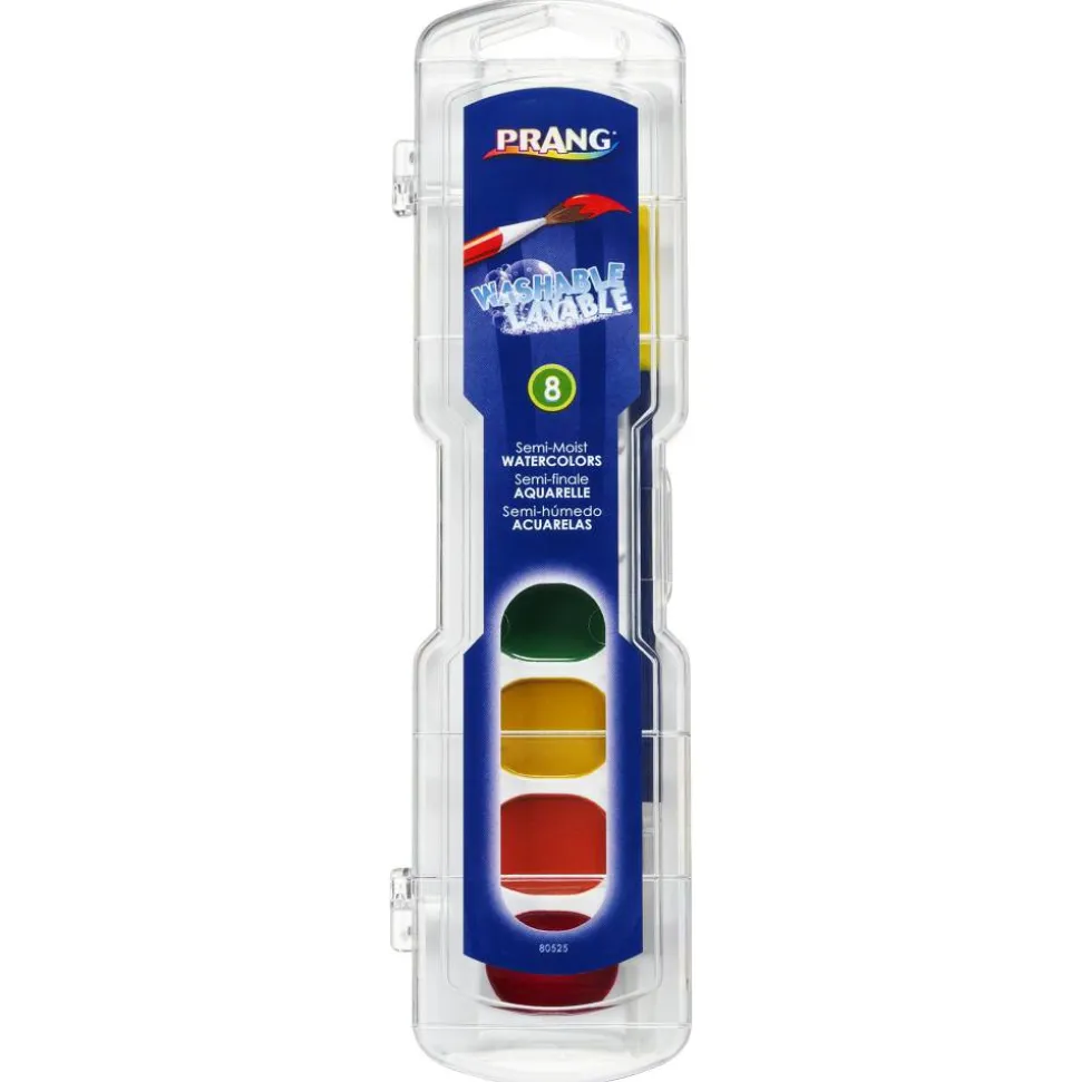 Prang Washable Watercolors 8-Color Set With Brush, Assorted Colors
