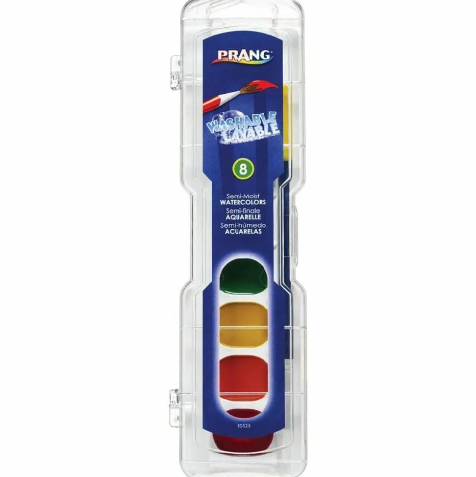 Prang Washable Watercolors 8-Color Set With Brush, Assorted Colors