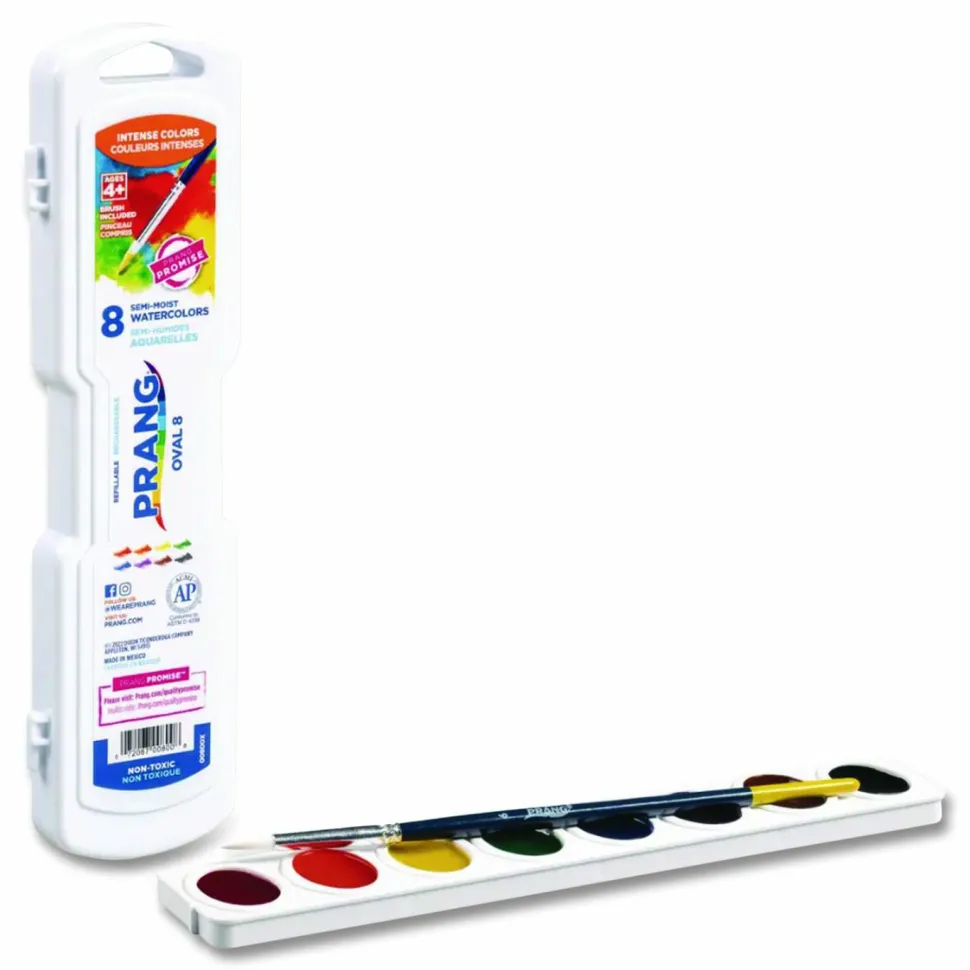Prang Watercolor Oval Set With Brush, Assorted, Set Of 8 Colors