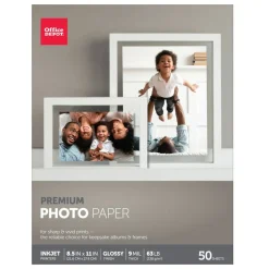 Premium Photo Paper, Glossy, Letter Size, White, Pack Of 50 Sheets