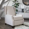Prescott Traditional Style Slim Push Back Recliner Chair-Wingback Recliner with Cream Fabric Upholstery-Accent Nail Trim
