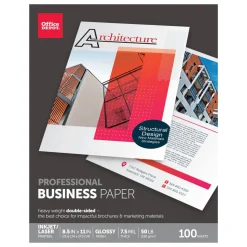 Professional Business Paper, Glossy, Double-Sided, Letter Size, White Pack Of 100 Sheets