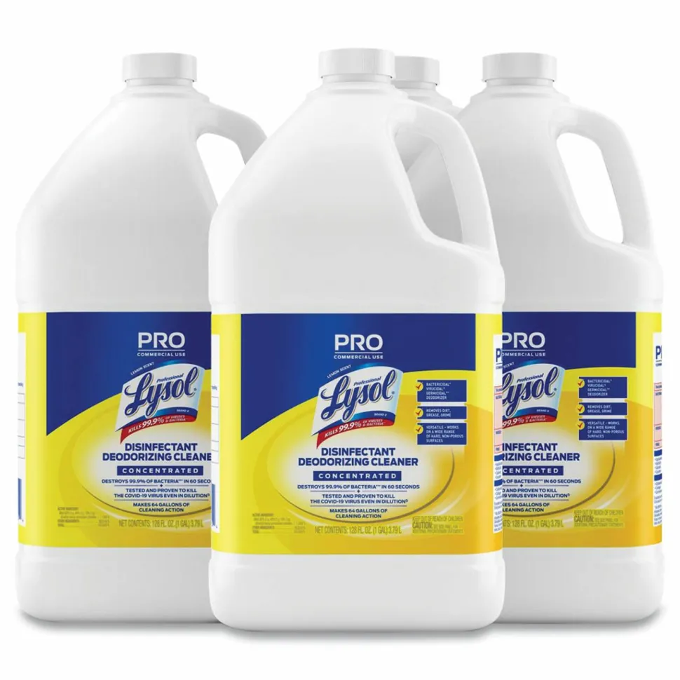 Professional LYSOL Brand Disinfectant Deodorizing Cleaner Concentrate, Lemon Scent, 128 oz Bottle, 4/Carton