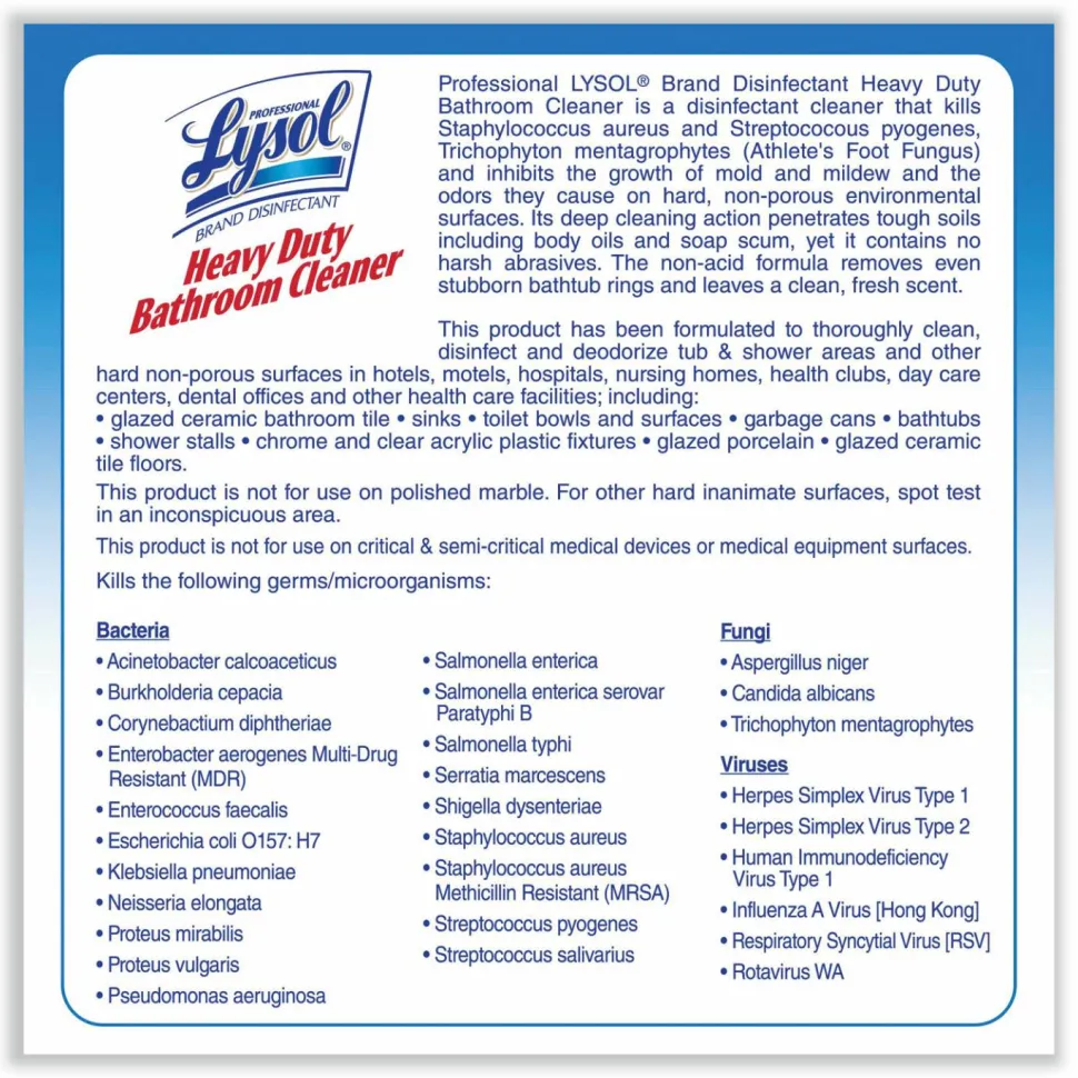 Professional Lysol Disinfectant Heavy Duty Bathroom Cleaner Concentrate, 128 Oz Bottle