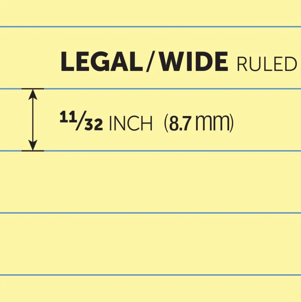 Professional Writing Pads, 8-1/2" x 11-3/4", Legal/Wide Ruled, 50 Sheets, Canary, Pack Of 8