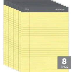Professional Writing Pads, 8-1/2" x 11-3/4", Legal/Wide Ruled, 50 Sheets, Canary, Pack Of 8