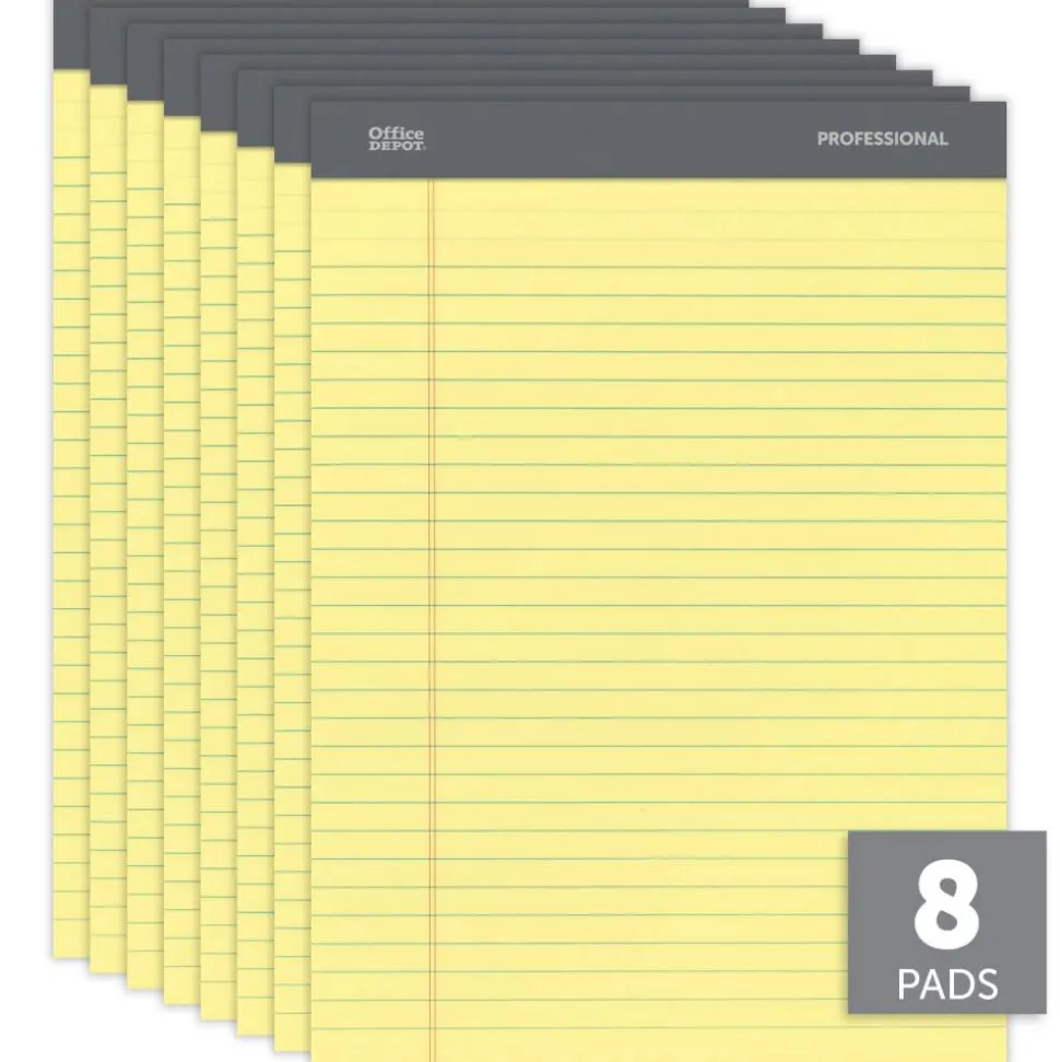 Professional Writing Pads, 8-1/2" x 11-3/4", Legal/Wide Ruled, 50 Sheets, Canary, Pack Of 8