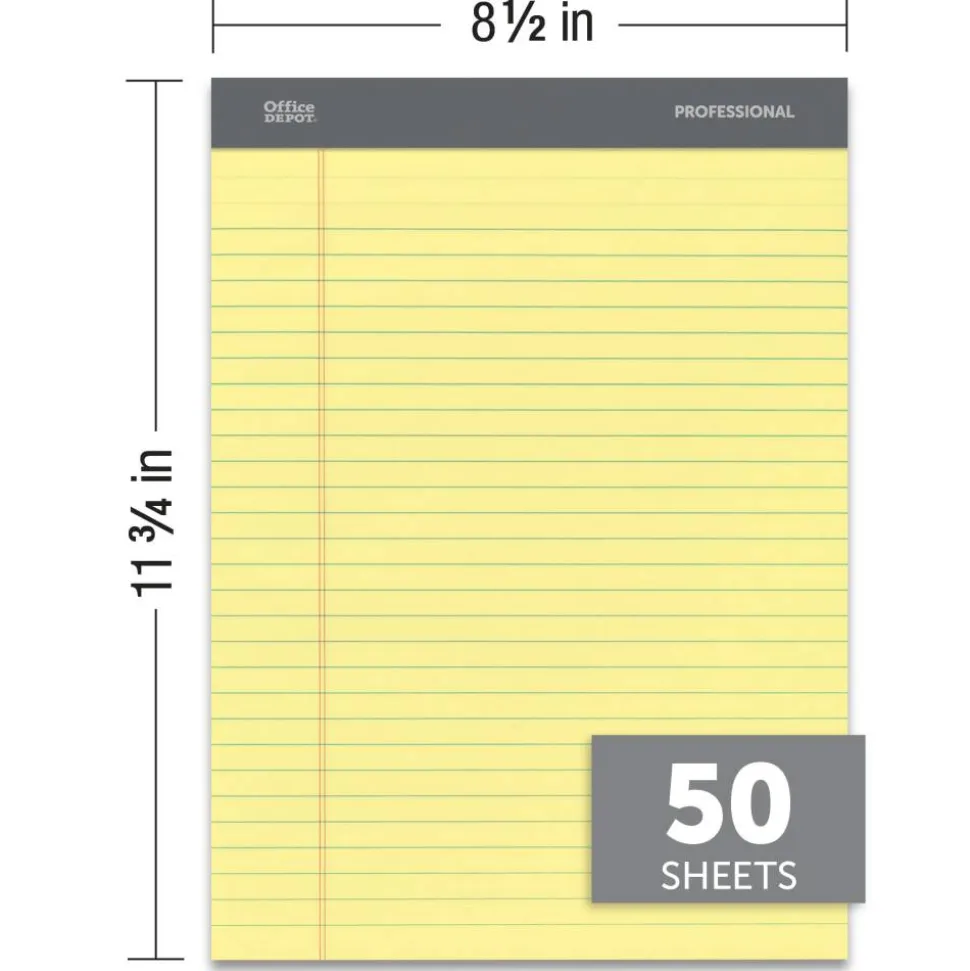 Professional Writing Pads, 8-1/2" x 11-3/4", Legal/Wide Ruled, 50 Sheets, Canary, Pack Of 8