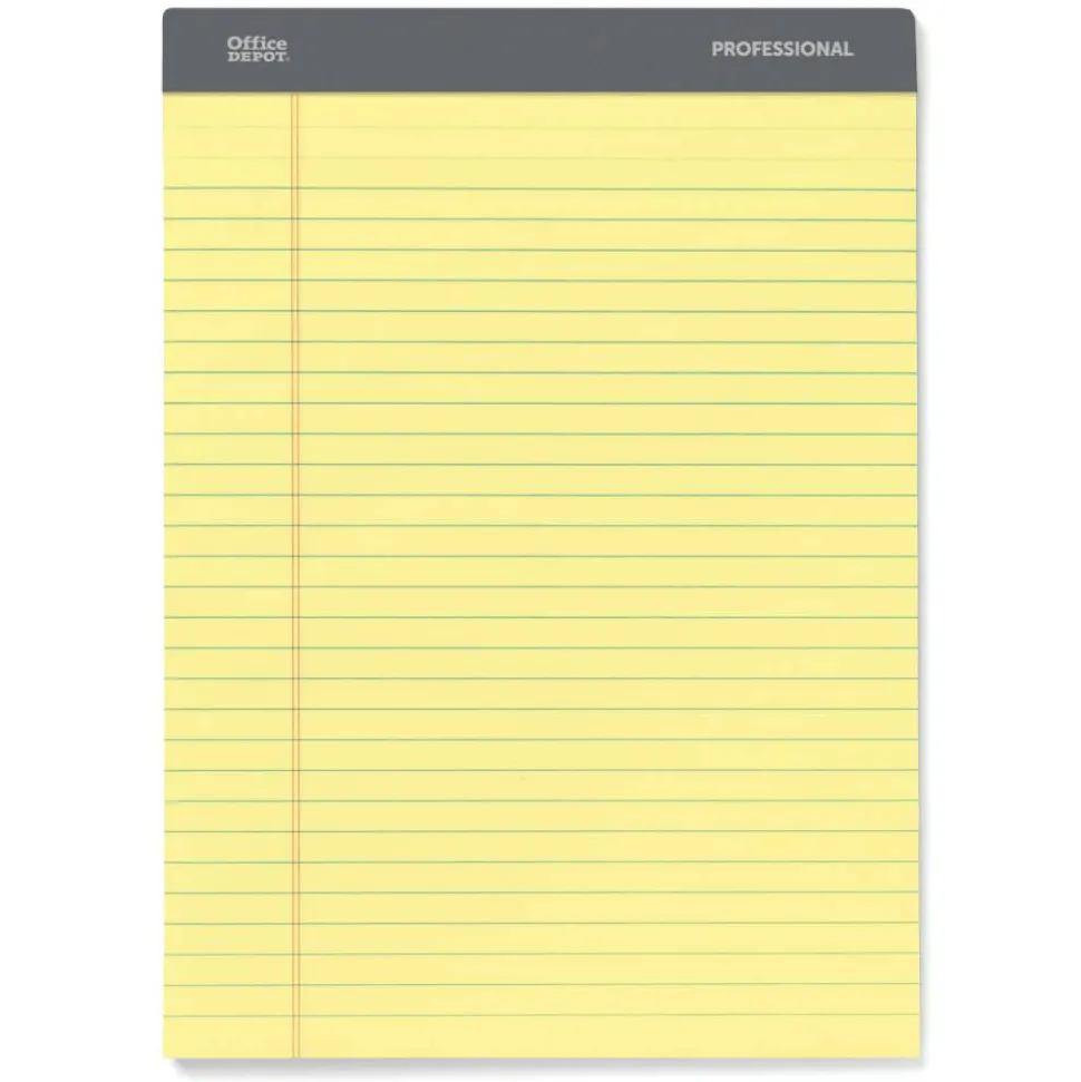 Professional Writing Pads, 8-1/2" x 11-3/4", Legal/Wide Ruled, 50 Sheets, Canary, Pack Of 8