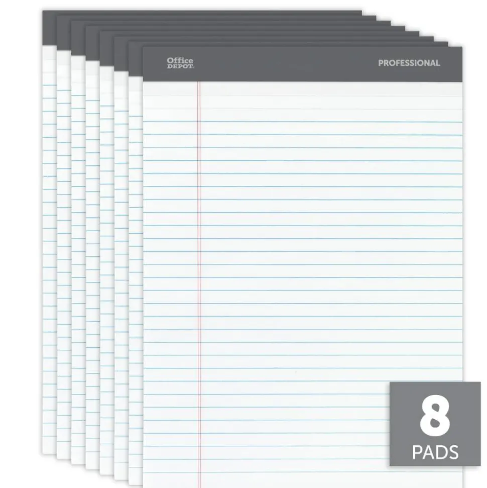 Professional Writing Pads, 8-1/2" x 11-3/4", Legal/Wide Ruled, 50 Sheets, White, Pack Of 8