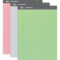 Professional Writing Pads, 8-1/2" x 11-3/4", Legal/Wide Ruled, 50 Sheets, Assorted Colors, Pack Of 3