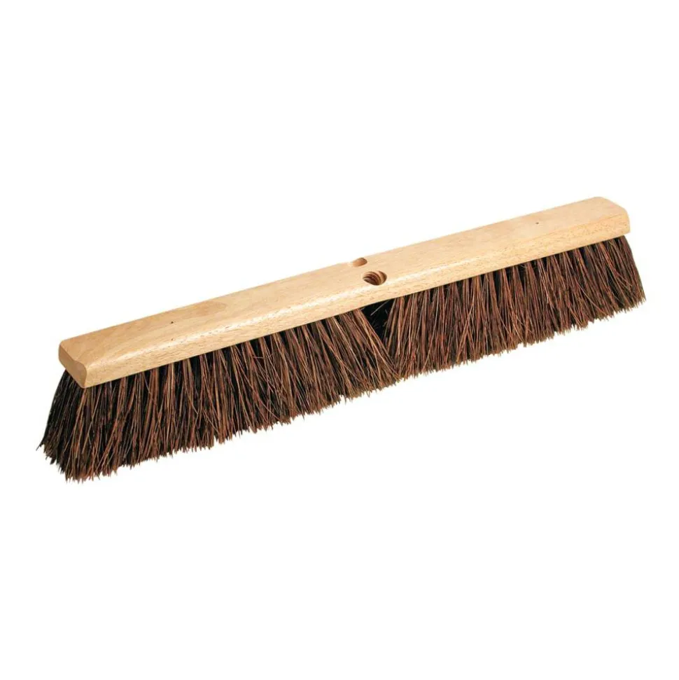 Pro Line Brush Hardwood Block Floor Broom Head, 2 1/2" Natural Palmyra Fiber Bristles, 18", Black