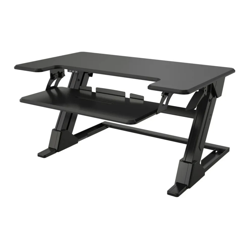 P20 Standing Desk Converter With USB And Keyboard Tray, 19-3/10"H x 35-2/5"W x 23-1/5"D, Black
