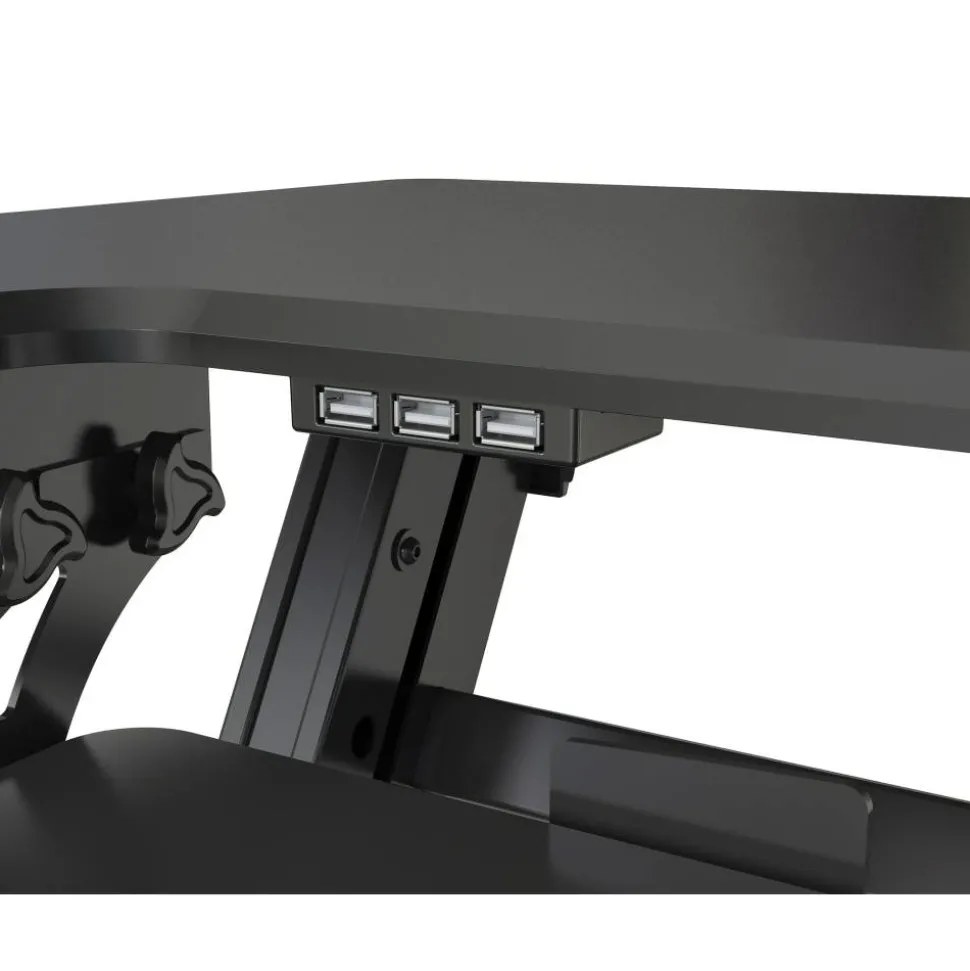 P20 Standing Desk Converter With USB And Keyboard Tray, 19-3/10"H x 35-2/5"W x 23-1/5"D, Black