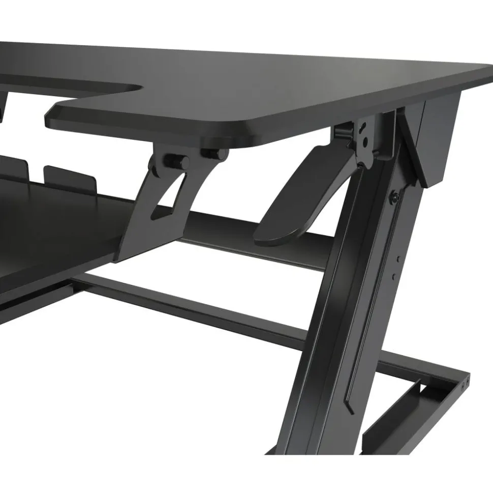 P20 Standing Desk Converter With USB And Keyboard Tray, 19-3/10"H x 35-2/5"W x 23-1/5"D, Black