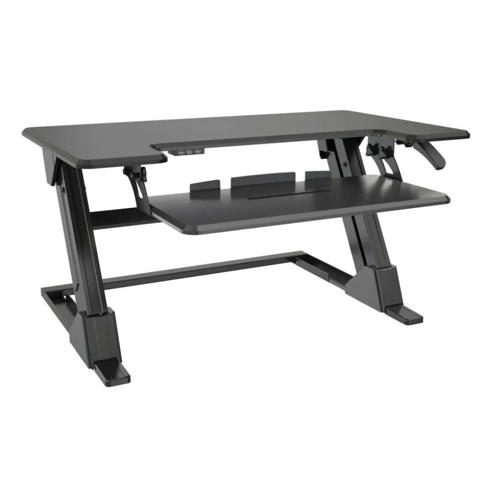P20 Standing Desk Converter With USB And Keyboard Tray, 19-3/10"H x 35-2/5"W x 23-1/5"D, Black