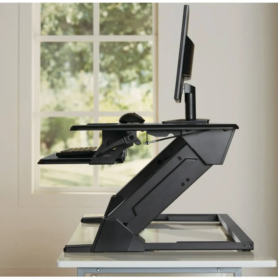 P20 Standing Desk Converter With USB And Keyboard Tray, 19-3/10"H x 35-2/5"W x 23-1/5"D, Black