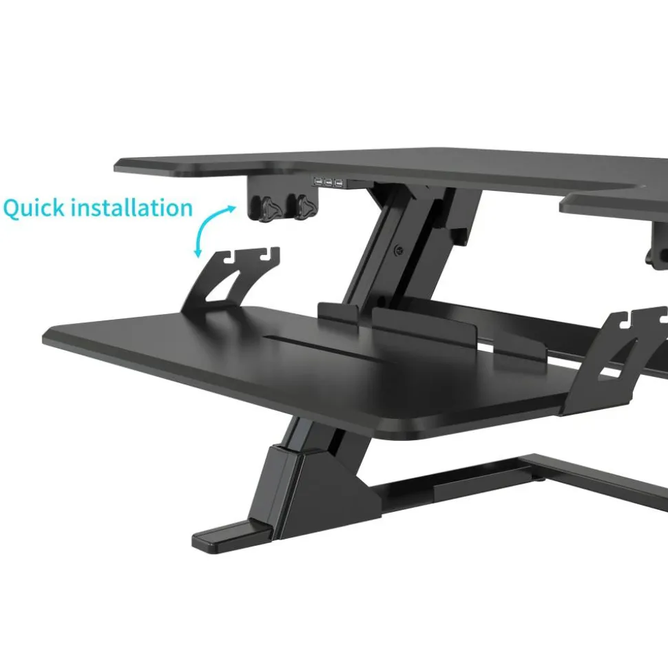 P20 Standing Desk Converter With USB And Keyboard Tray, 19-3/10"H x 35-2/5"W x 23-1/5"D, Black