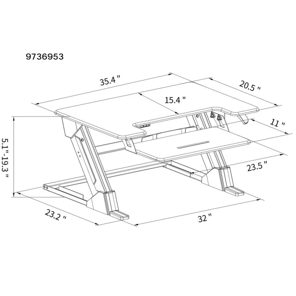 P20 Standing Desk Converter With USB And Keyboard Tray, 19-3/10"H x 35-2/5"W x 23-1/5"D, Black