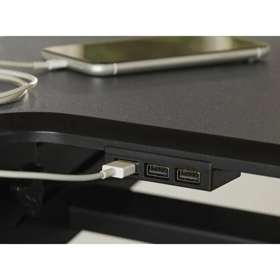 P20 Standing Desk Converter With USB And Keyboard Tray, 19-3/10"H x 35-2/5"W x 23-1/5"D, Black
