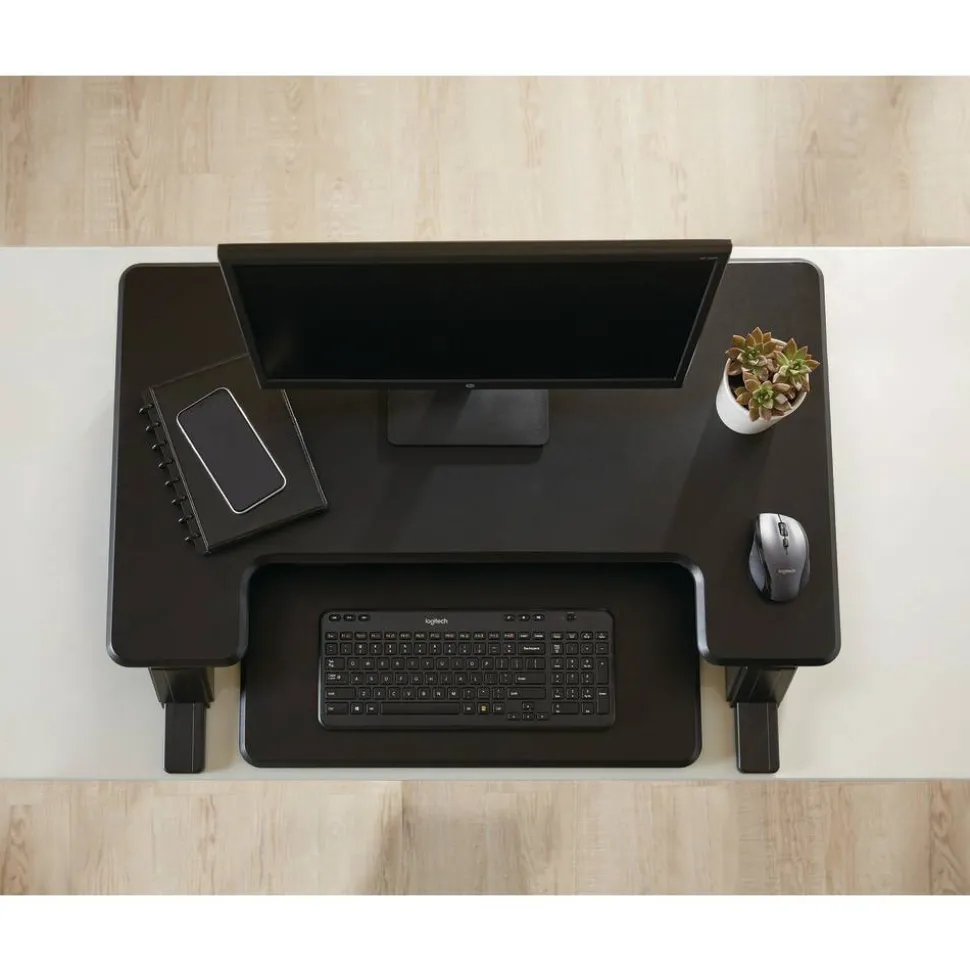 P20 Standing Desk Converter With USB And Keyboard Tray, 19-3/10"H x 35-2/5"W x 23-1/5"D, Black