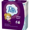 Puffs Ultra-Soft 2-Ply Facial Tissues, White, 56 Tissues Per Cube, Pack Of 4 Cubes