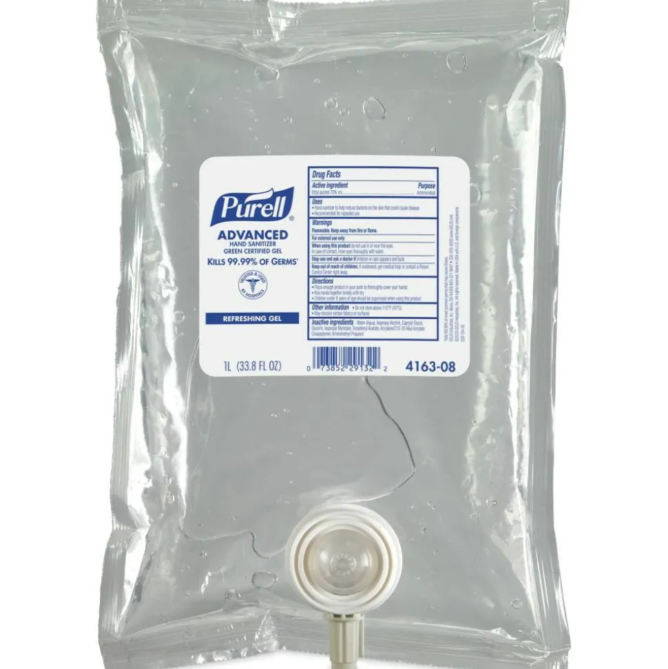 Purell Advanced Hand Sanitizer Green Certified Gel Refills, 33.8 oz (1000 mL), Pack Of 8 Refills